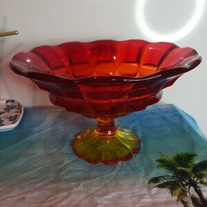Kanawha Amberina Red Amber Pedestal Glass Bowl